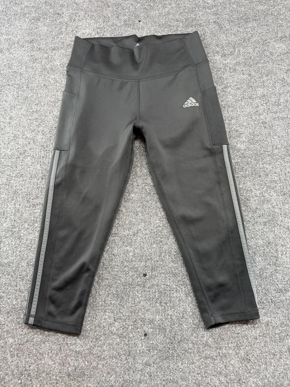 Adidas Leggings Womens Large Gray AEROREADY Capri Side Stripe Yoga Gym Pants